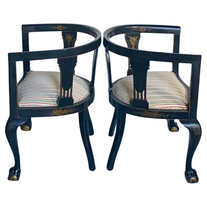 chinoiserie ebonized gilt accent clawfoot tub armchairs pair 7247