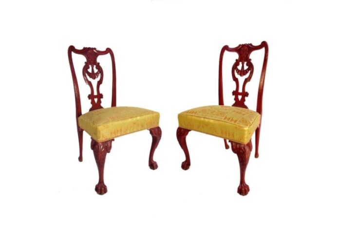 chippendale style red lacquered rosewood chairs 1880s set of 2 4