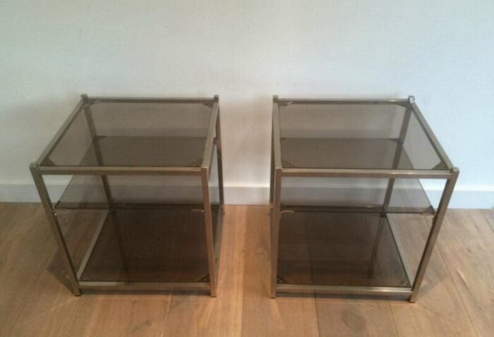 chrome 3 tier side tables 1940s set of 2 2