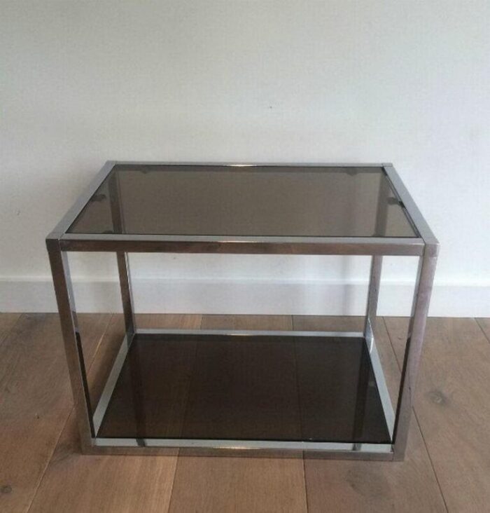 chrome side tables with smoked glass 1970s set of 2 7