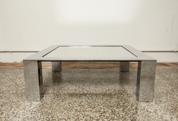 chromed metal coffee table and mirror 1970s 1