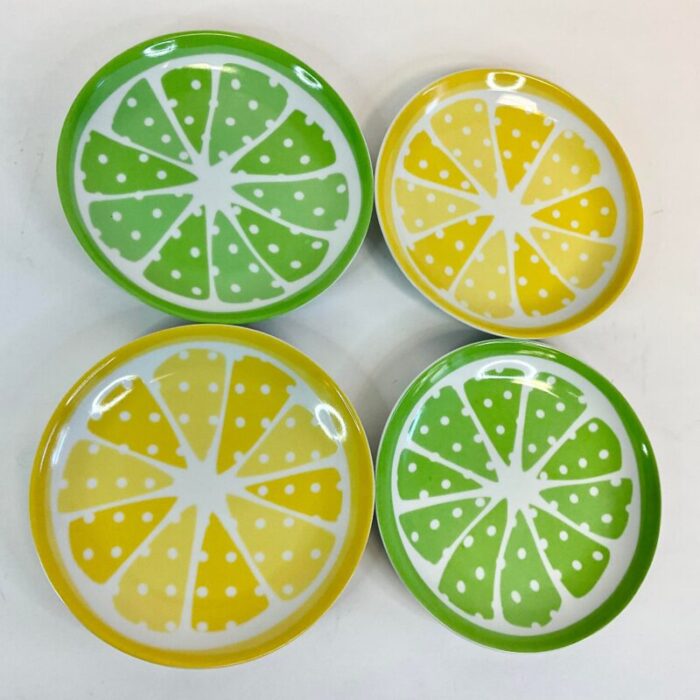 coastal boho chic lemon lime appetizer or desert plates set of 4 6910