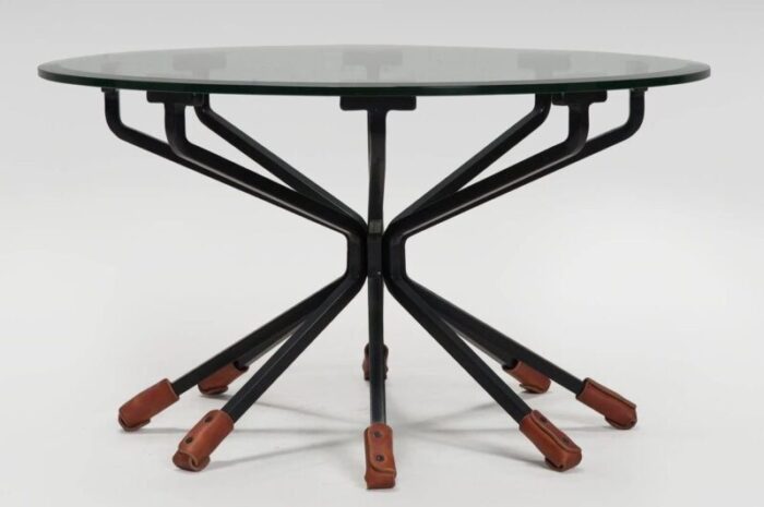 coffee table with glass top steel legs and 12 leather trim leg by dan wenger 2017 3