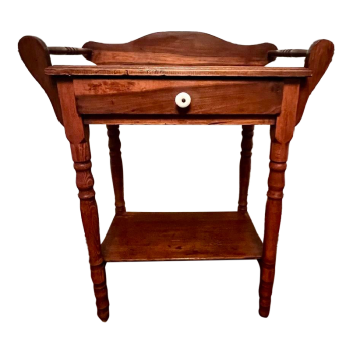 colonial style antique maple one drawer washstand towel bars and shelf ca 1930s 8607