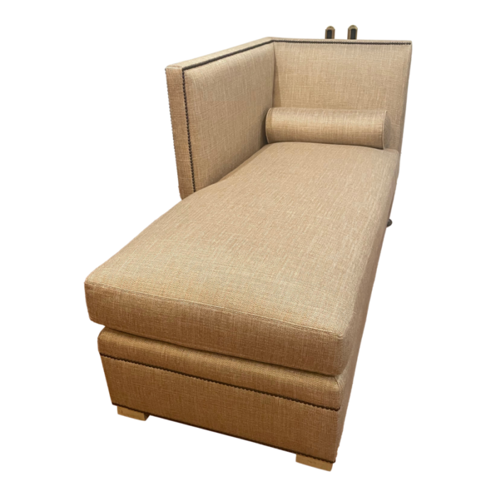 contemporary bentley churchill camel linen chaise trimmed with nailheads 1494