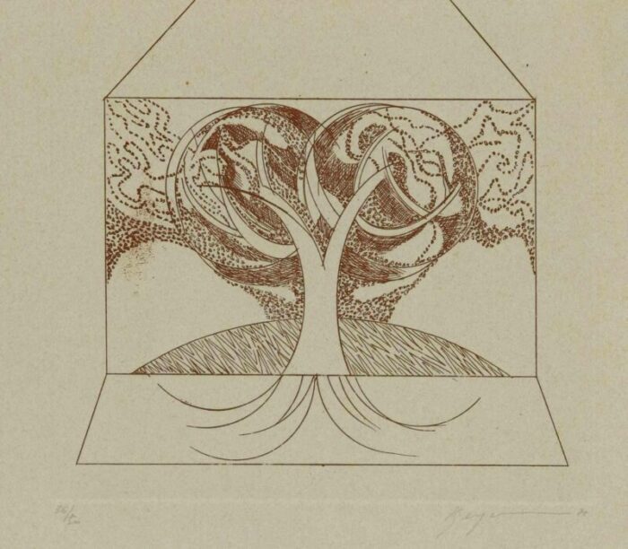 danilo bergamo tree of life etching on cardboard 1983 3210