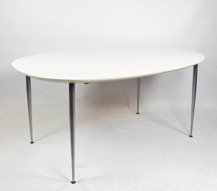 danish dining table with white laminate and steel legs 1980s 1