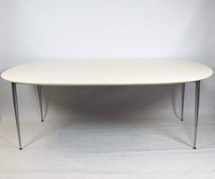 danish dining table with white laminate and steel legs 1980s 2