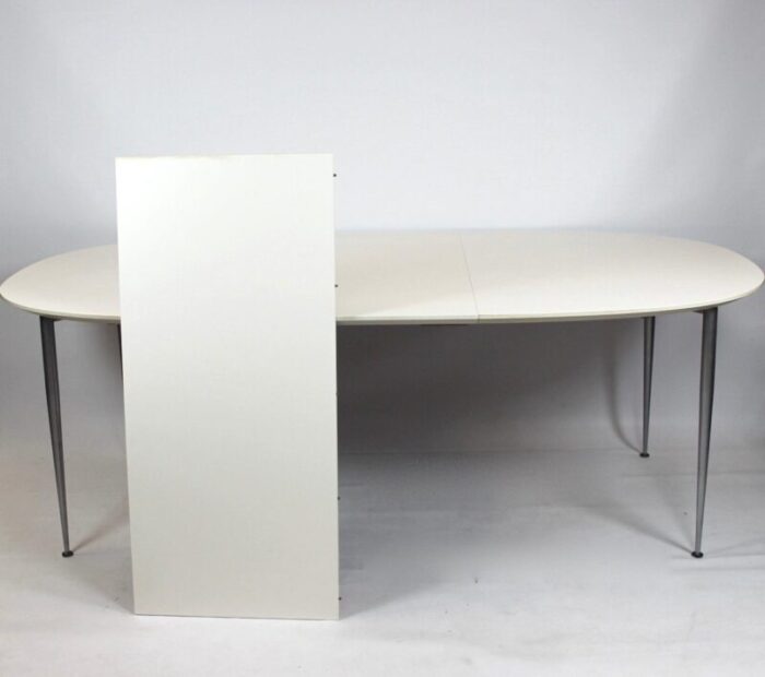 danish dining table with white laminate and steel legs 1980s 3