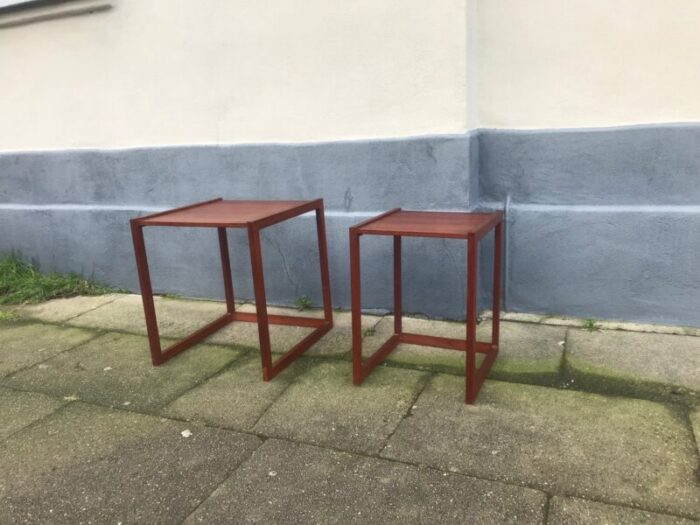 danish modern teak quadratic side tables 1960s set of 2 1