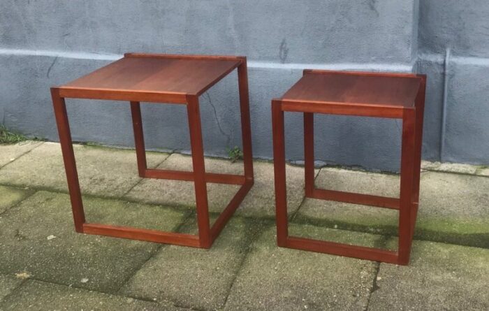 danish modern teak quadratic side tables 1960s set of 2 2