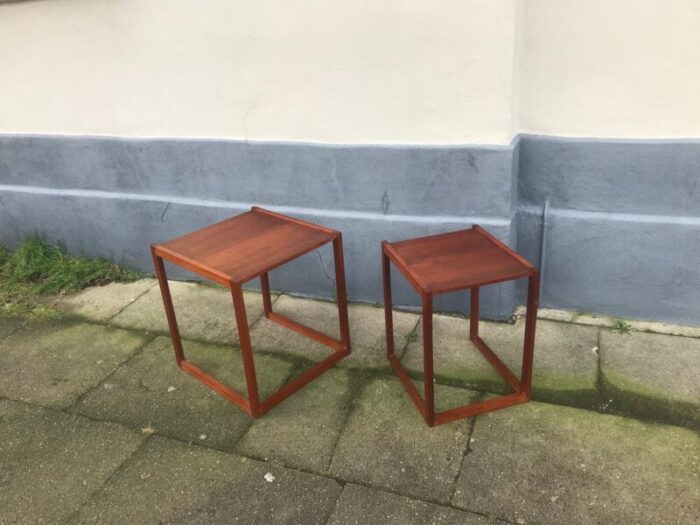 danish modern teak quadratic side tables 1960s set of 2 3