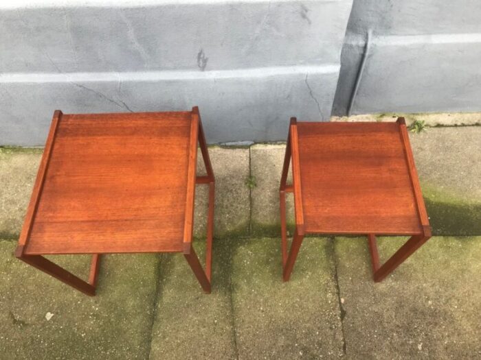 danish modern teak quadratic side tables 1960s set of 2 4