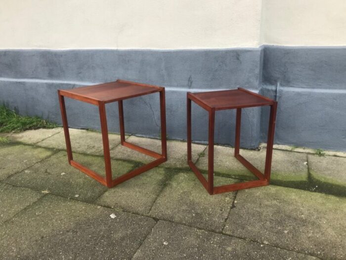 danish modern teak quadratic side tables 1960s set of 2 6