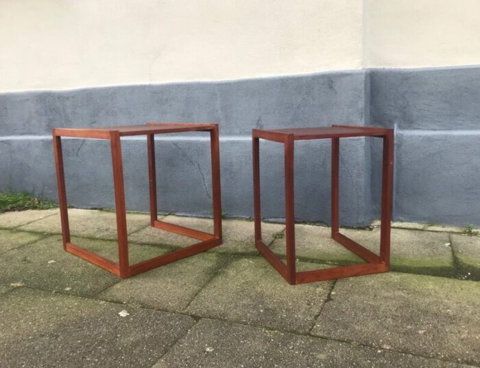 danish modern teak quadratic side tables 1960s set of 2 7