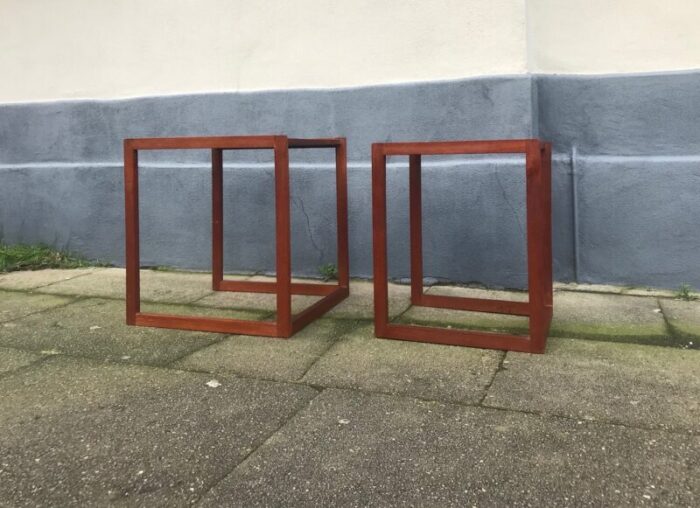 danish modern teak quadratic side tables 1960s set of 2 8