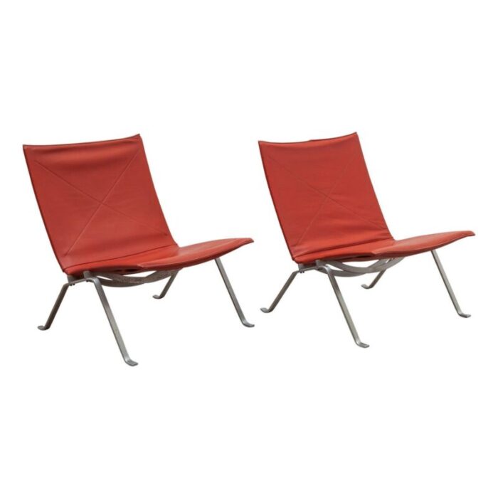 danish oxblood leather pk 22 lounge chairs by poul kjaerholm 1960s set of 2 1