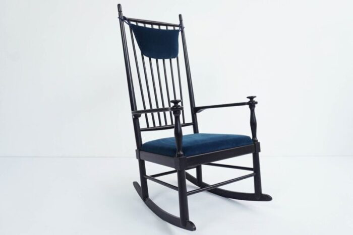 danish rocking chair in blu laguna velvet by hans j wegner 1950s 2