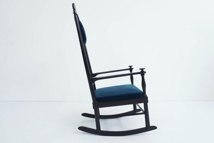 danish rocking chair in blu laguna velvet by hans j wegner 1950s 3