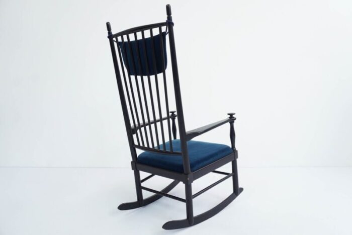 danish rocking chair in blu laguna velvet by hans j wegner 1950s 4