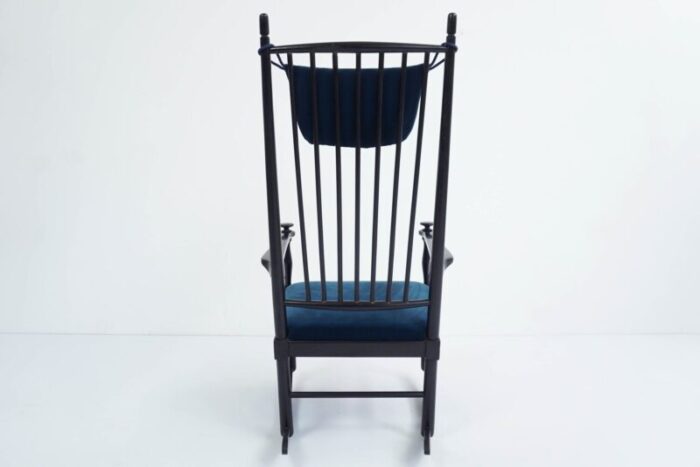 danish rocking chair in blu laguna velvet by hans j wegner 1950s 5