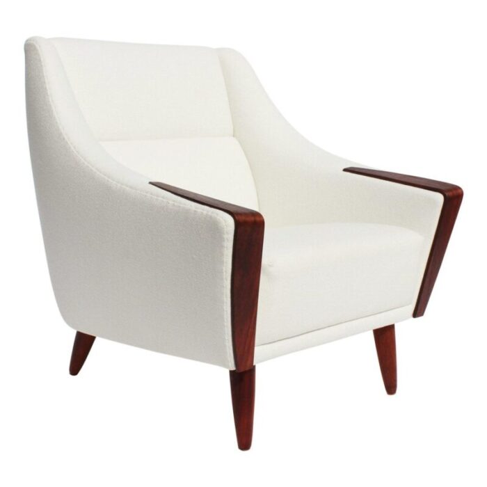 danish rosewood easy chair with low back upholstered in white fabric 1960s 1