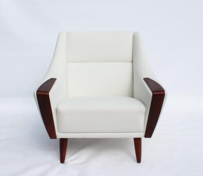 danish rosewood easy chair with low back upholstered in white fabric 1960s 2