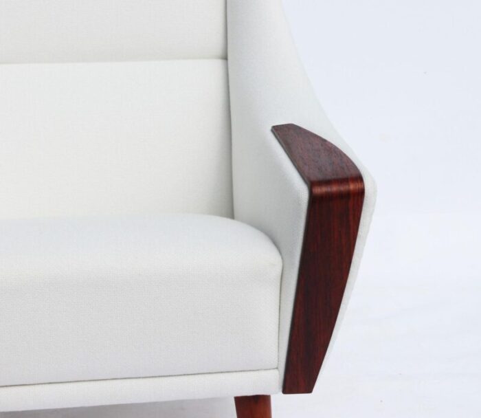 danish rosewood easy chair with low back upholstered in white fabric 1960s 3