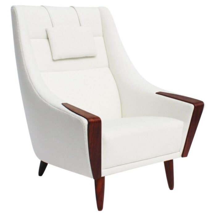 danish rosewood easy chair with tall back upholstered in white fabric 1960s 1