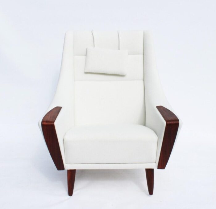 danish rosewood easy chair with tall back upholstered in white fabric 1960s 2