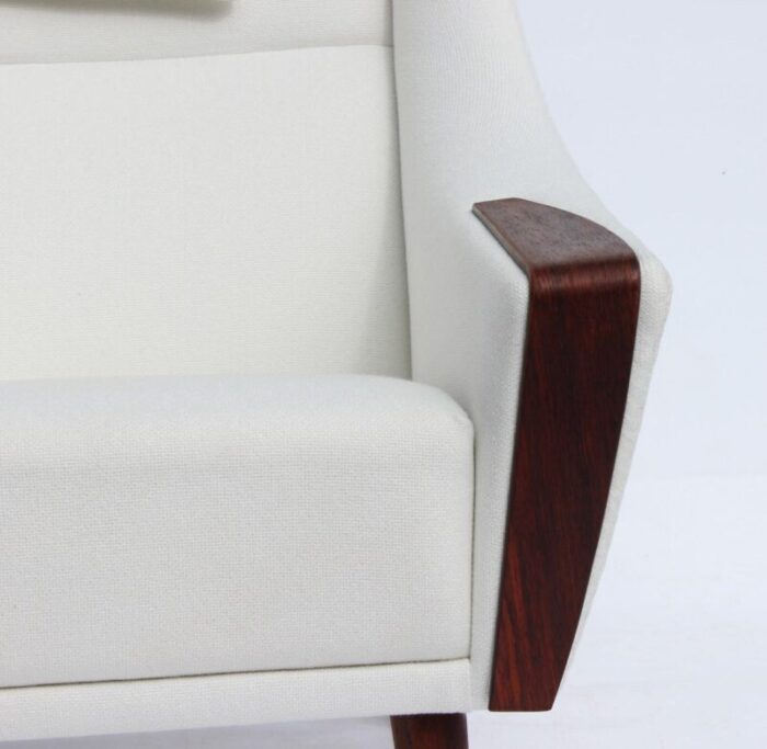 danish rosewood easy chair with tall back upholstered in white fabric 1960s 3