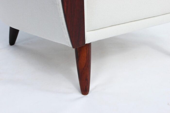 danish rosewood easy chair with tall back upholstered in white fabric 1960s 5