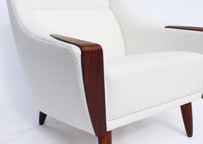 danish rosewood easy chair with tall back upholstered in white fabric 1960s 6