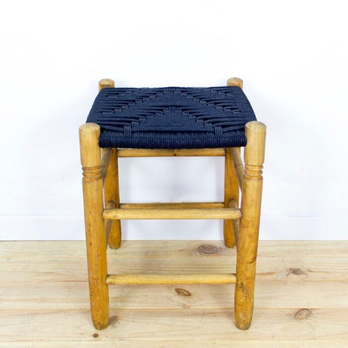 danish wood and rope stool 1950s 1