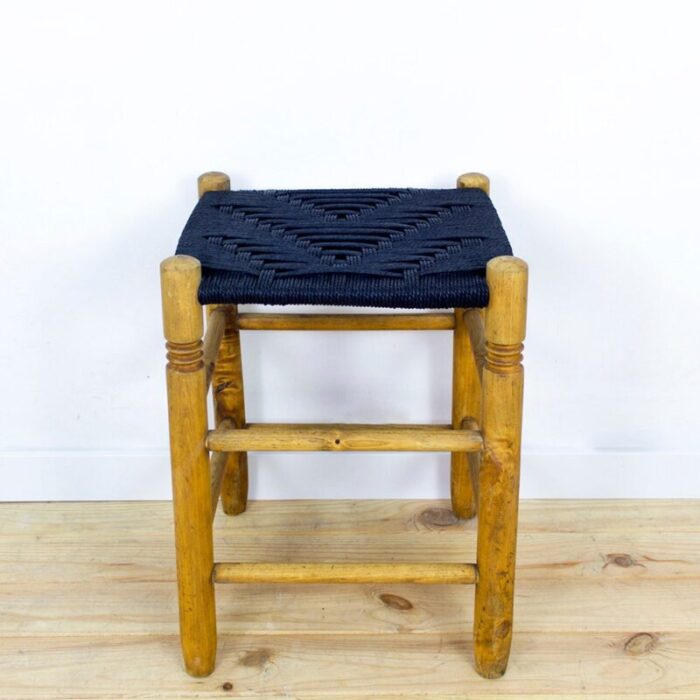 danish wood and rope stool 1950s 2