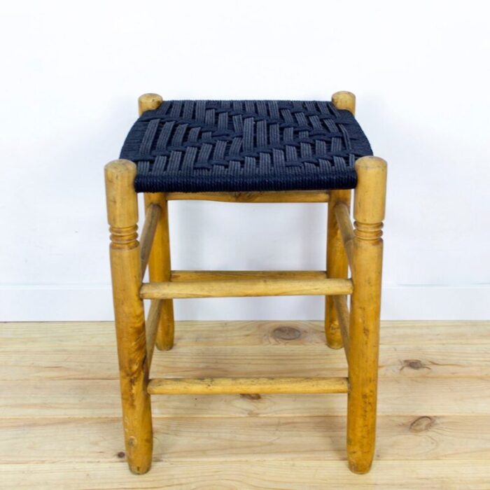 danish wood and rope stool 1950s 3