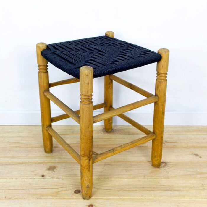 danish wood and rope stool 1950s 5