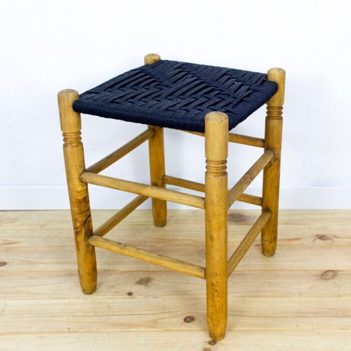 danish wood and rope stool 1950s 6