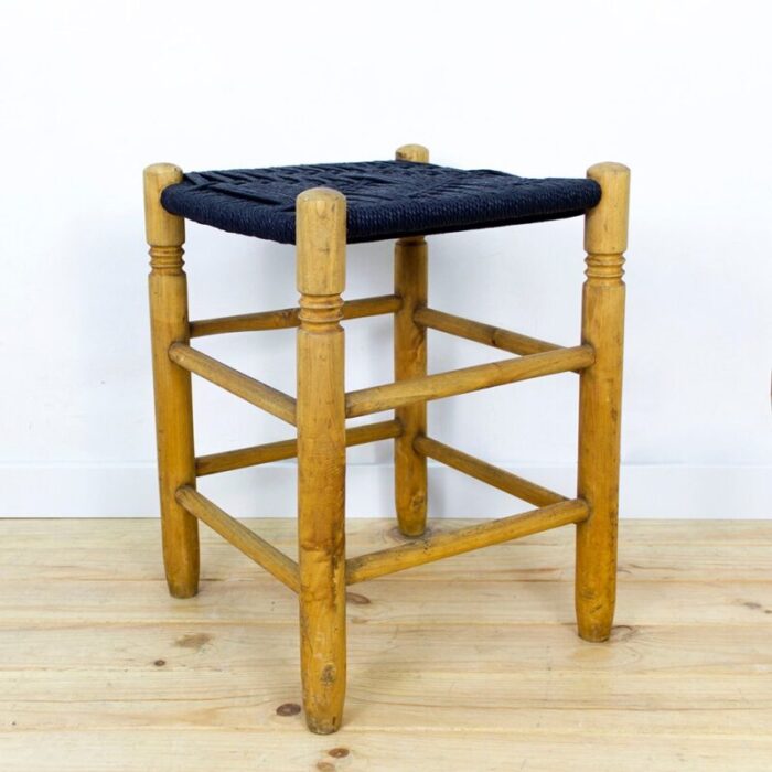 danish wood and rope stool 1950s 7