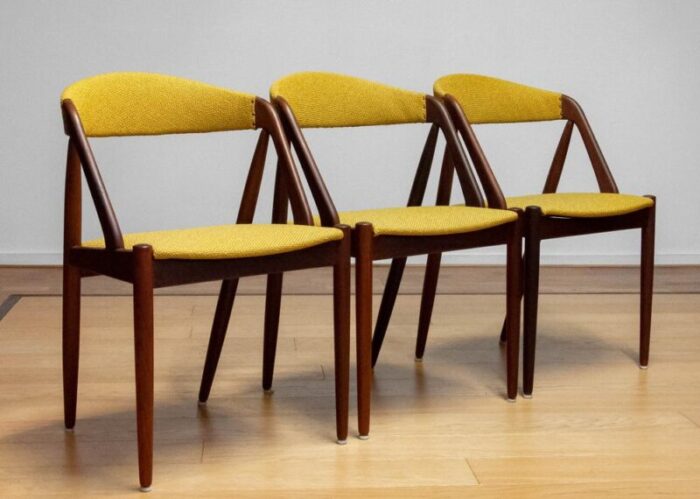 danish yellow ochre upholstered dining chair model 31 attributed to kai kristiansen 1960s 3935