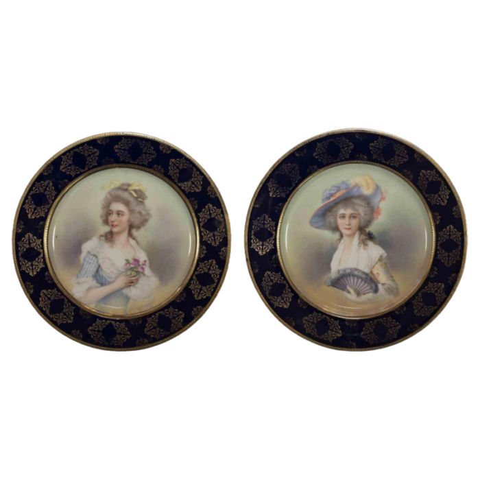 decorated plates early 20th century set of 2 8357