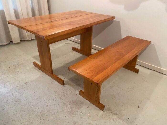 dining room table with bench by ilmari tapiovaara for laukaan puu oy 1970s set of 2 1