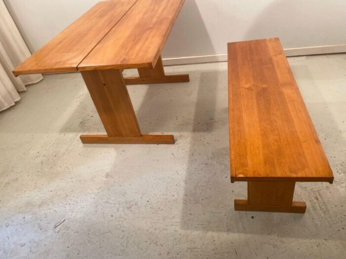 dining room table with bench by ilmari tapiovaara for laukaan puu oy 1970s set of 2 6