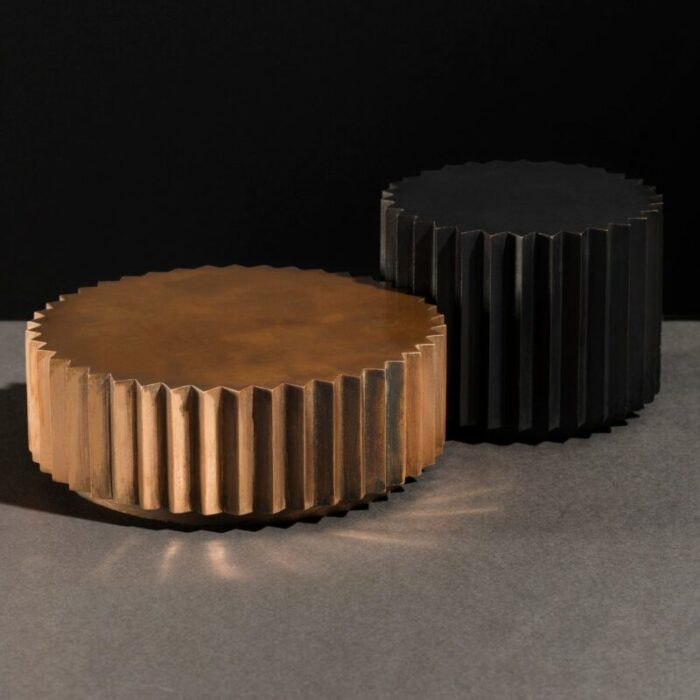 doris cast bronze and blackened bronze multifaceted coffee table set from fred juul set of 2 2