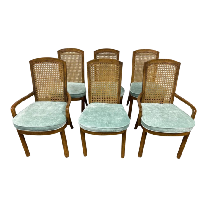 drexel mid 20th century cane and oak dining chairs with new velvet upholstery set of 6 5076