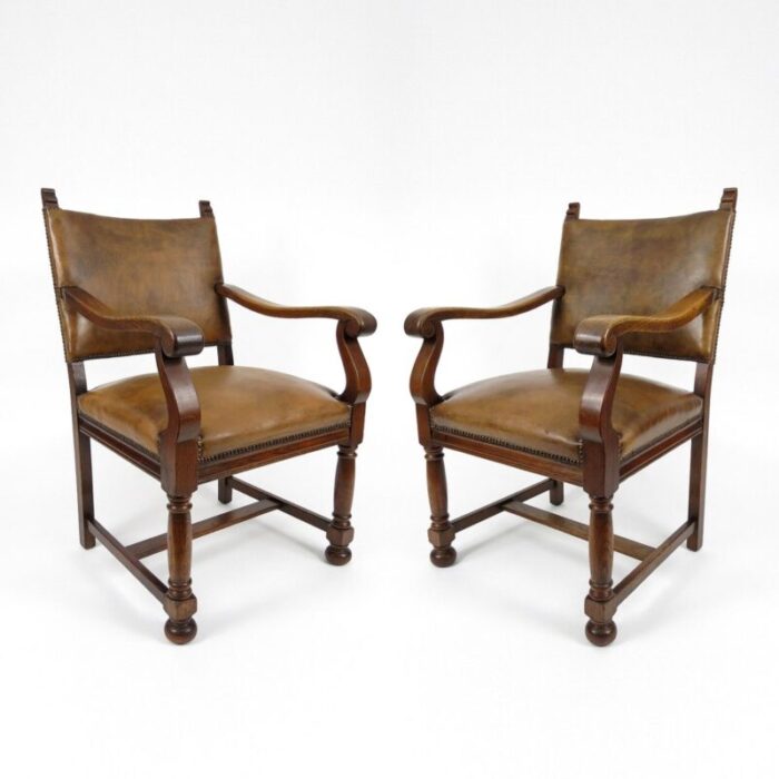 dutch leather armchairs 1940s set of 2 1