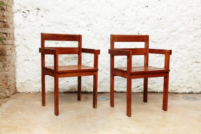 dutch wooden armchairs 1950s set of 2 5