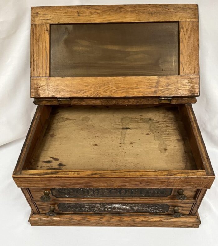 early 1900s clarks oak spool cabinet 9288