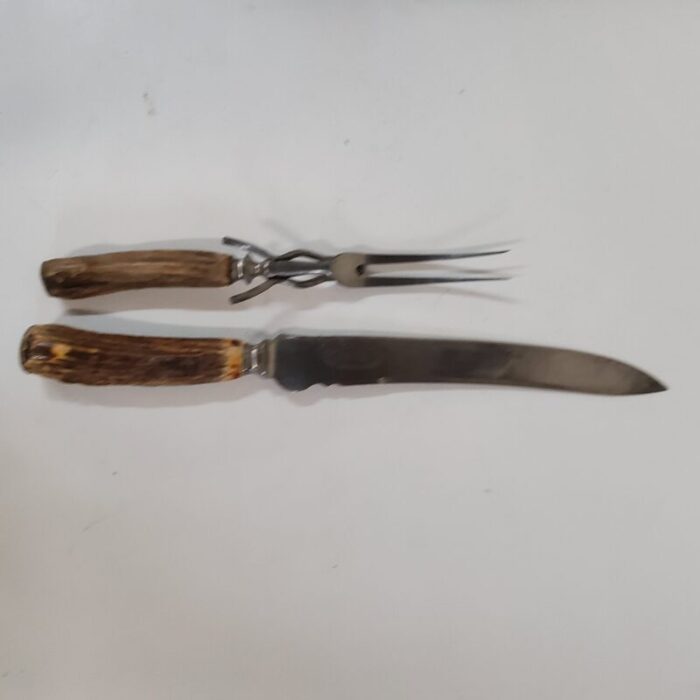 early 1900s coventry cutlery co antler carving set 2 pieces 7354