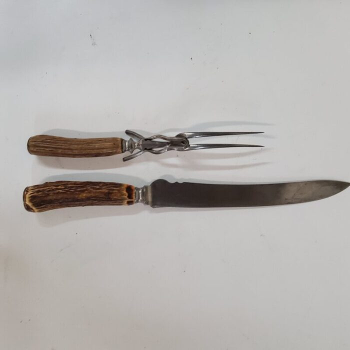 early 1900s coventry cutlery co antler carving set 2 pieces 8710